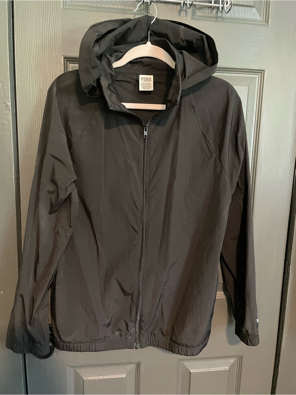 PINK Victoria's Secret Black Hooded Windbreaker/Rain Jacket